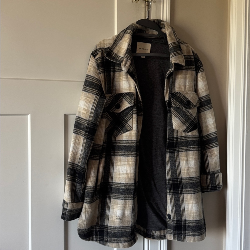 Thread & Supply Black and Cream Plaid Jacket